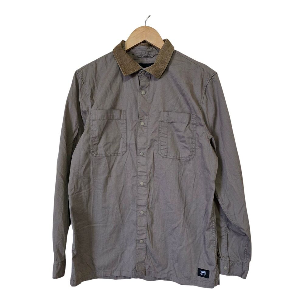 Vans Men's Medium Beige Khaki Snap Button Shirt Long Sleeve Corduroy Classic Fit